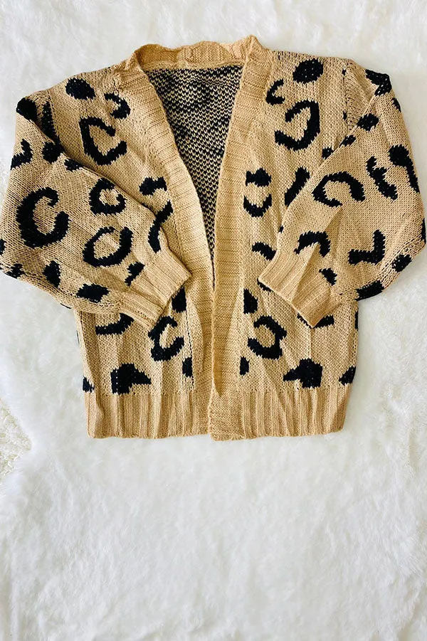 240608M Mom and me  knitted brown leopard open sweater wholesale kids clothes