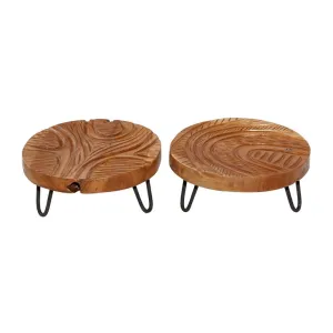 BROWN TEAK WOOD FLORAL INTRICATE CARVED TRAY