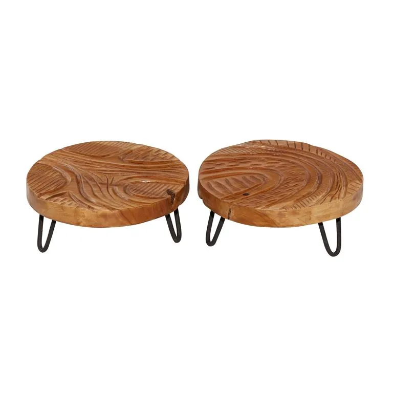 BROWN TEAK WOOD FLORAL INTRICATE CARVED TRAY