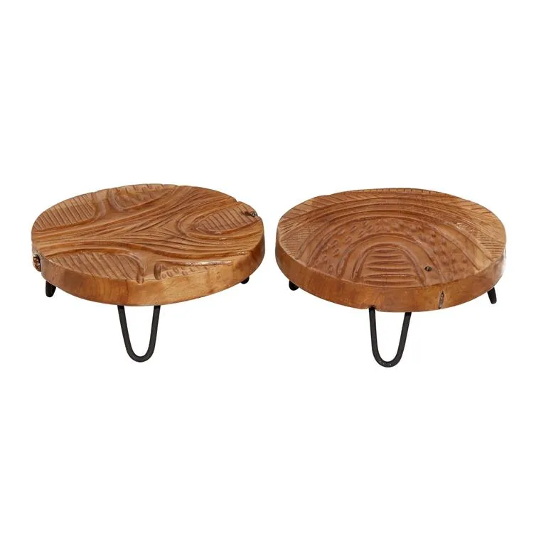 BROWN TEAK WOOD FLORAL INTRICATE CARVED TRAY