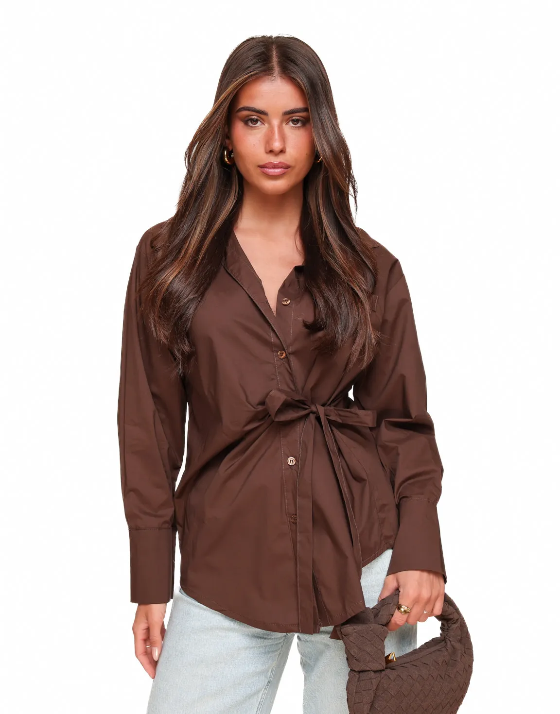 Bruine Getailleerde Schuine Strik - Blouse