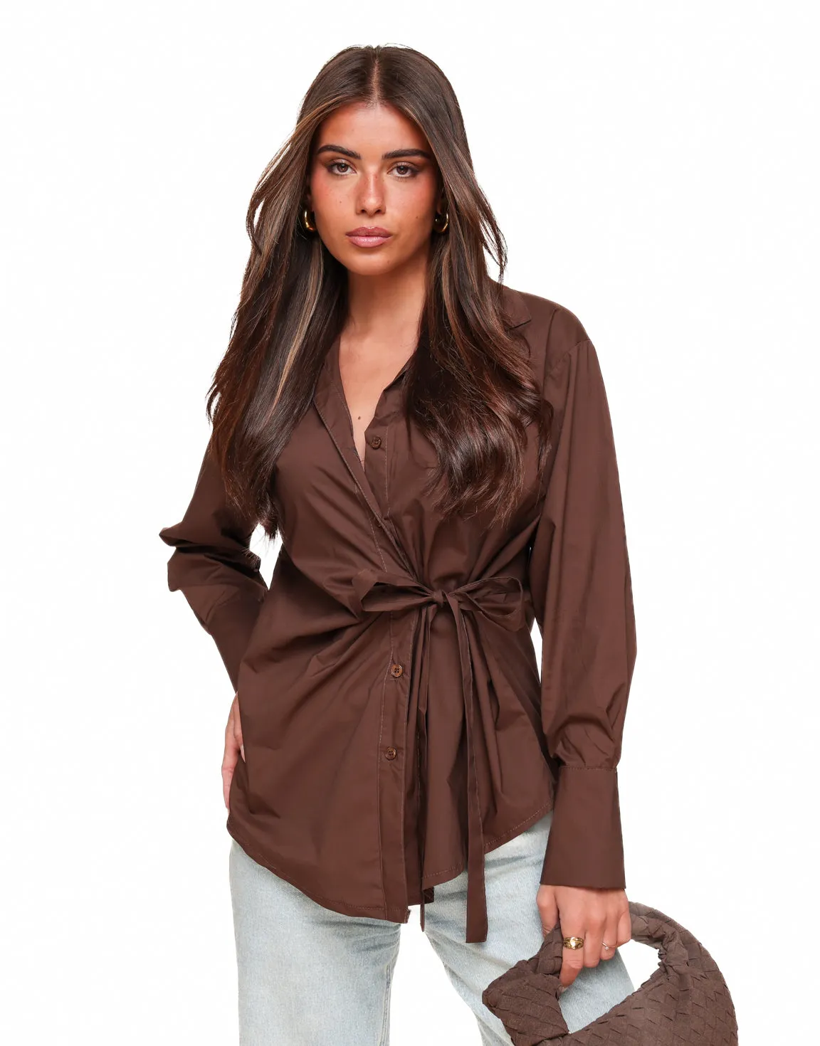 Bruine Getailleerde Schuine Strik - Blouse