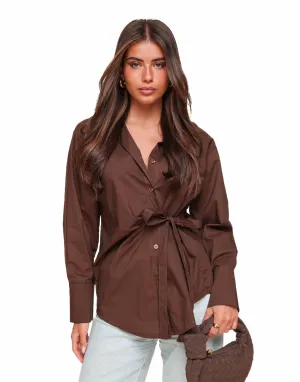 Bruine Getailleerde Schuine Strik - Blouse