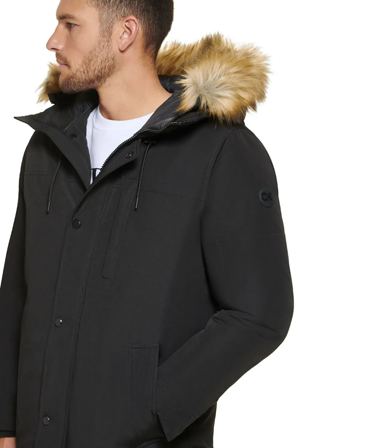 Calvin Klein Men's Faux Fur Lined Hooded Long Parka black