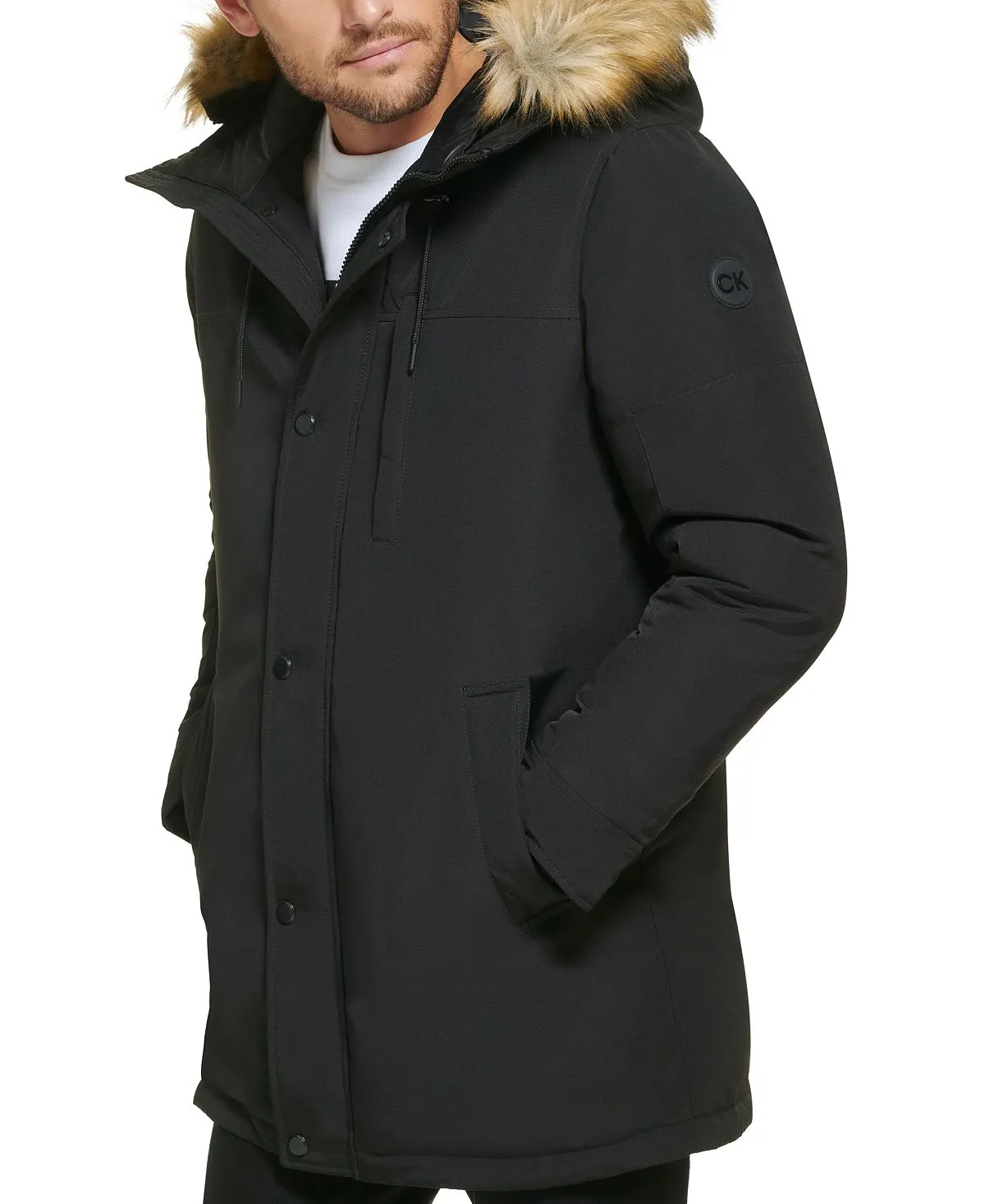 Calvin Klein Men's Faux Fur Lined Hooded Long Parka black