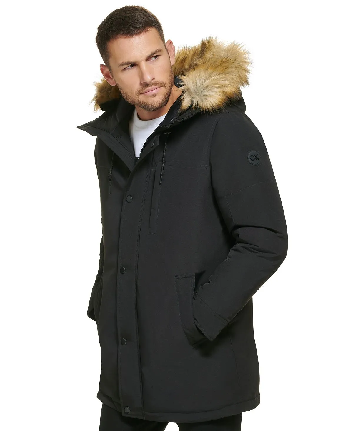 Calvin Klein Men's Faux Fur Lined Hooded Long Parka black