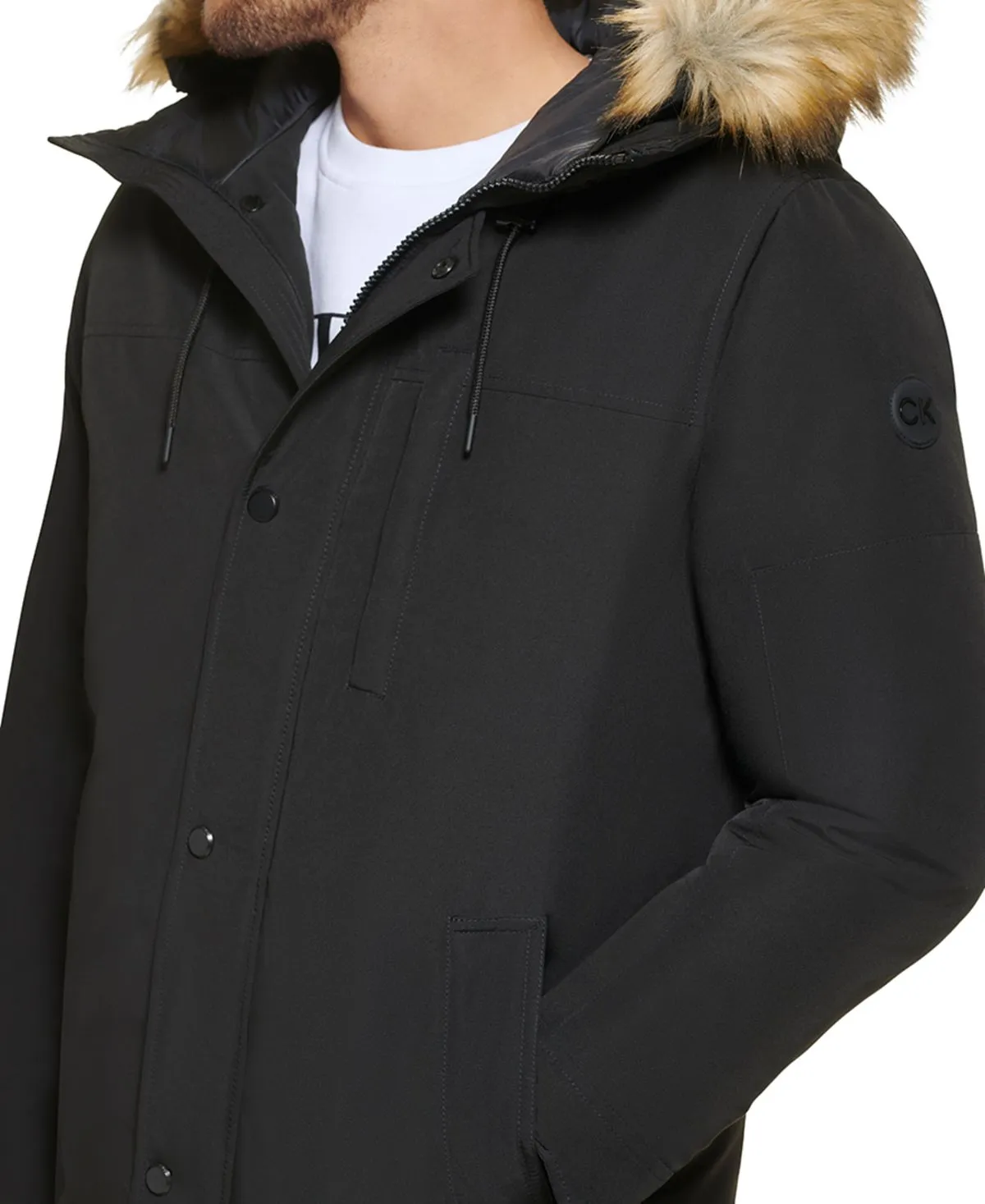 Calvin Klein Men's Faux Fur Lined Hooded Long Parka black