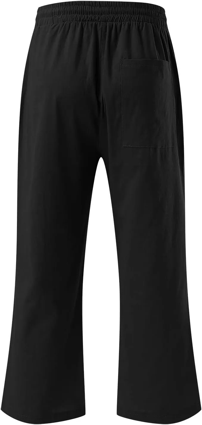 Capri Pants For Women Casual Summer Linen Elastic Waist Drawstring Pants Summer Lounge Plus Size Cropped Trousers