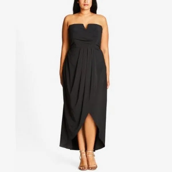 City Chic Women's Romantic Drape Maxi Dress in Black, Size 24/2XL