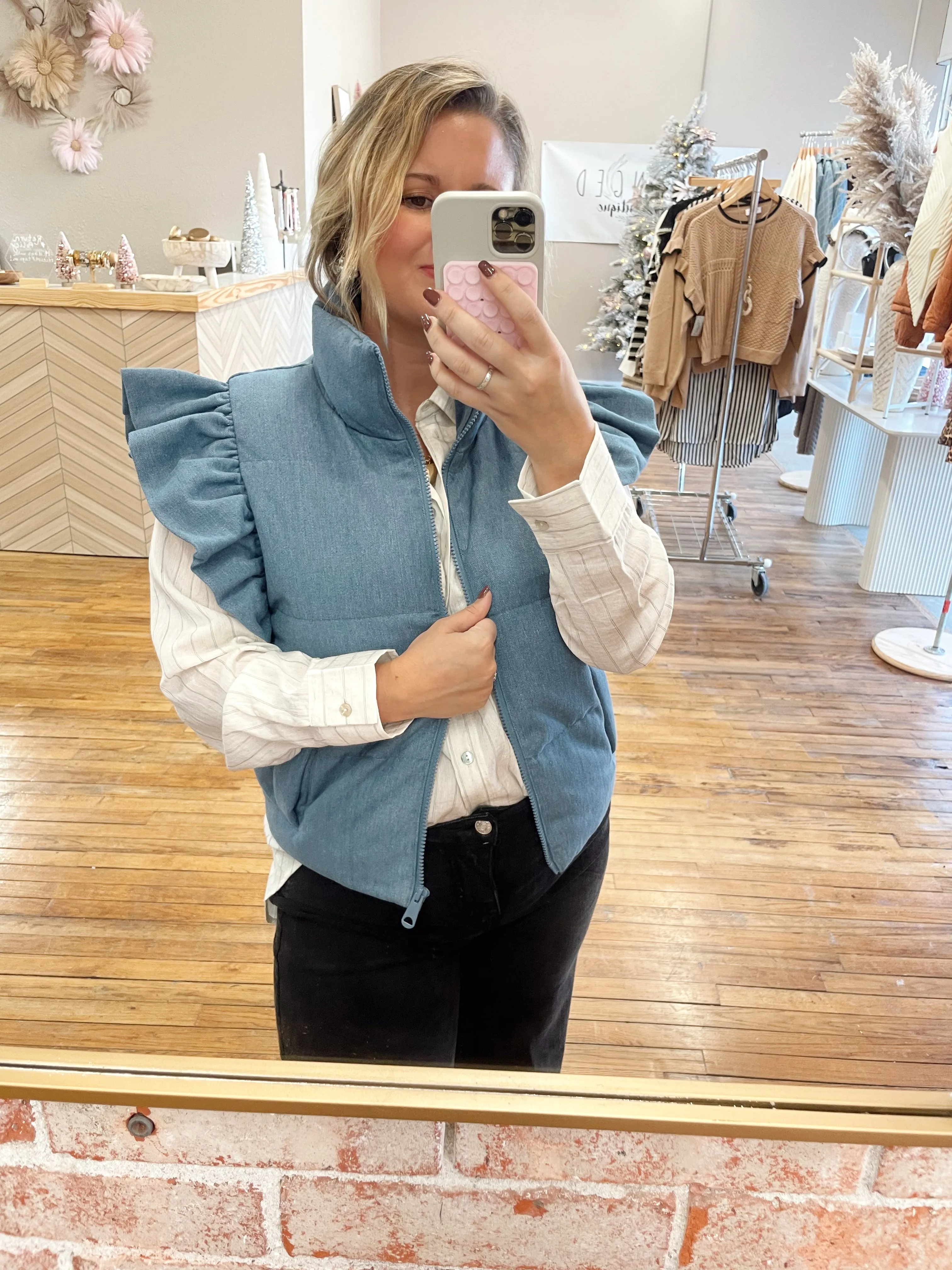 Denim Ruffle Vest