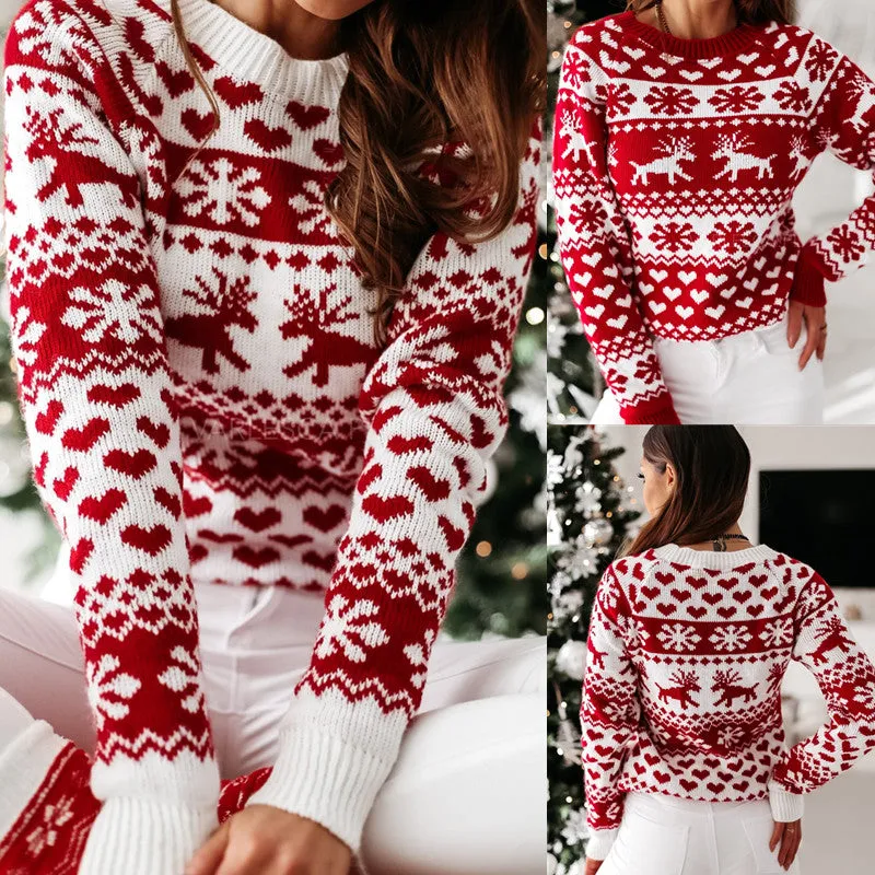 DressBetty - Christmas Sweater Knitted Pullover Sweater Snowflake Elk Print Sweaters