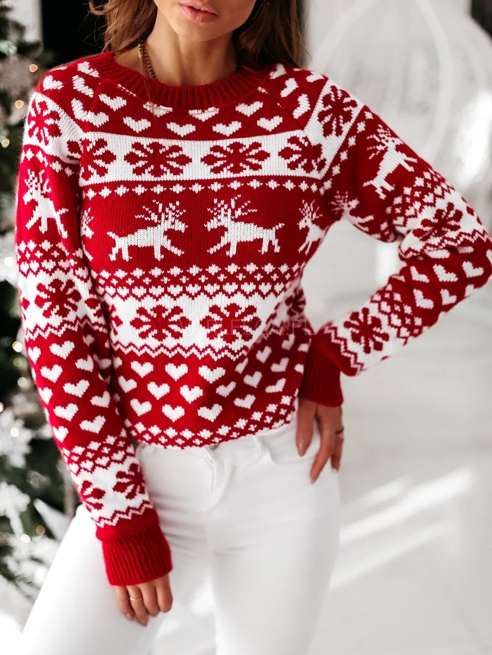 DressBetty - Christmas Sweater Knitted Pullover Sweater Snowflake Elk Print Sweaters