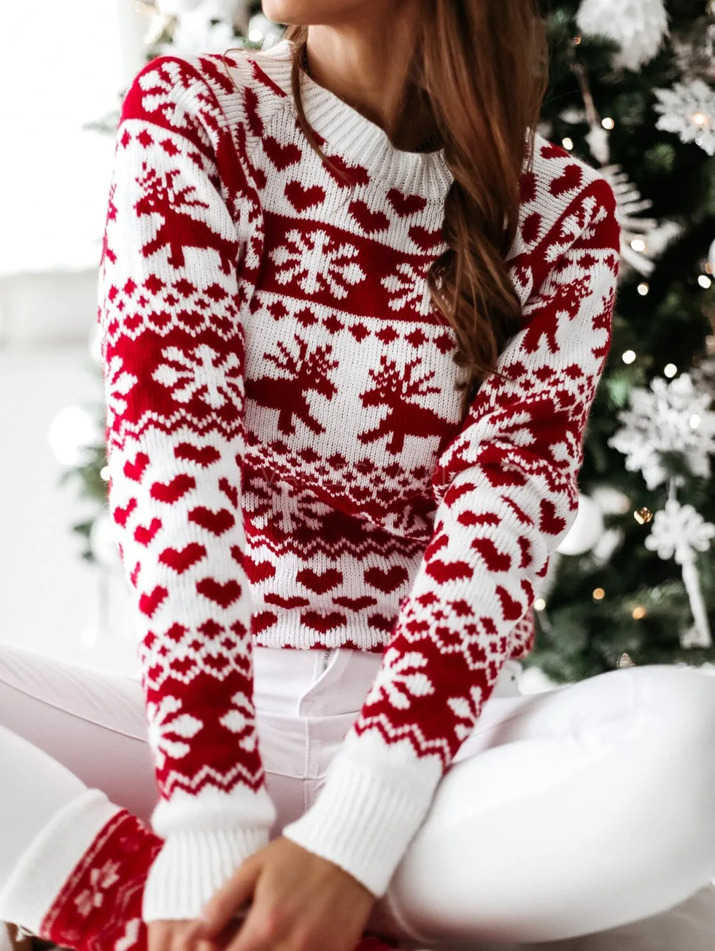 DressBetty - Christmas Sweater Knitted Pullover Sweater Snowflake Elk Print Sweaters