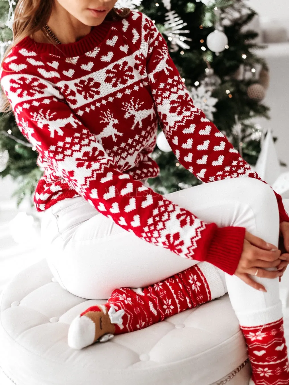 DressBetty - Christmas Sweater Knitted Pullover Sweater Snowflake Elk Print Sweaters