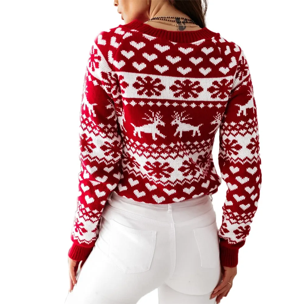 DressBetty - Christmas Sweater Knitted Pullover Sweater Snowflake Elk Print Sweaters
