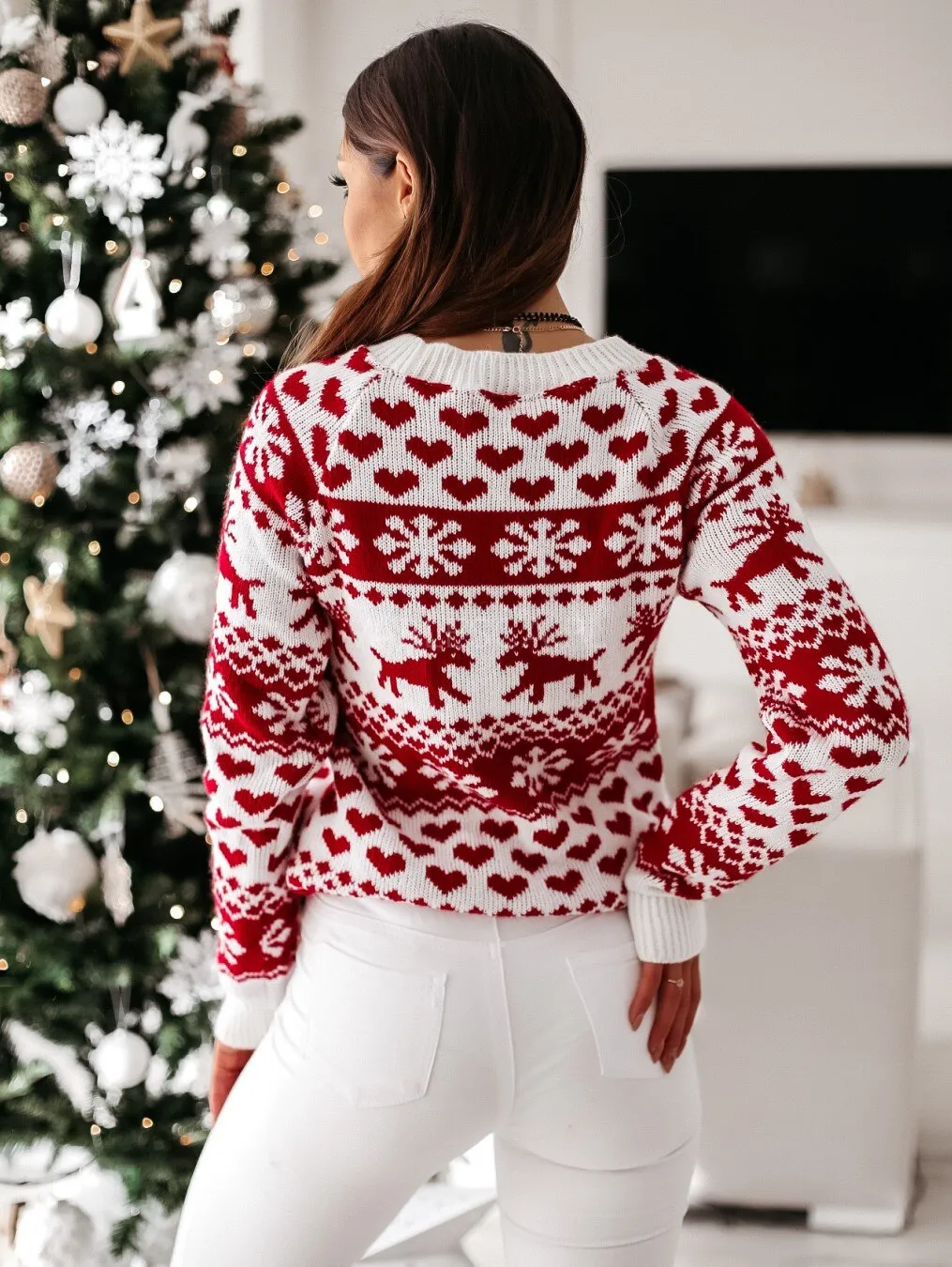 DressBetty - Christmas Sweater Knitted Pullover Sweater Snowflake Elk Print Sweaters