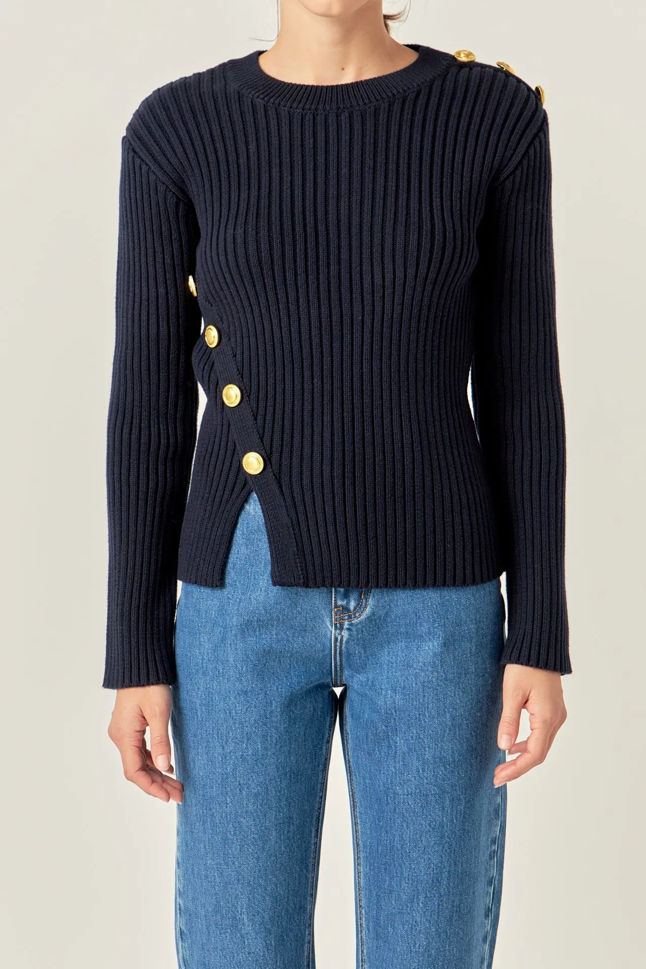 English Factory - Gold Button Detailed Knit Top
