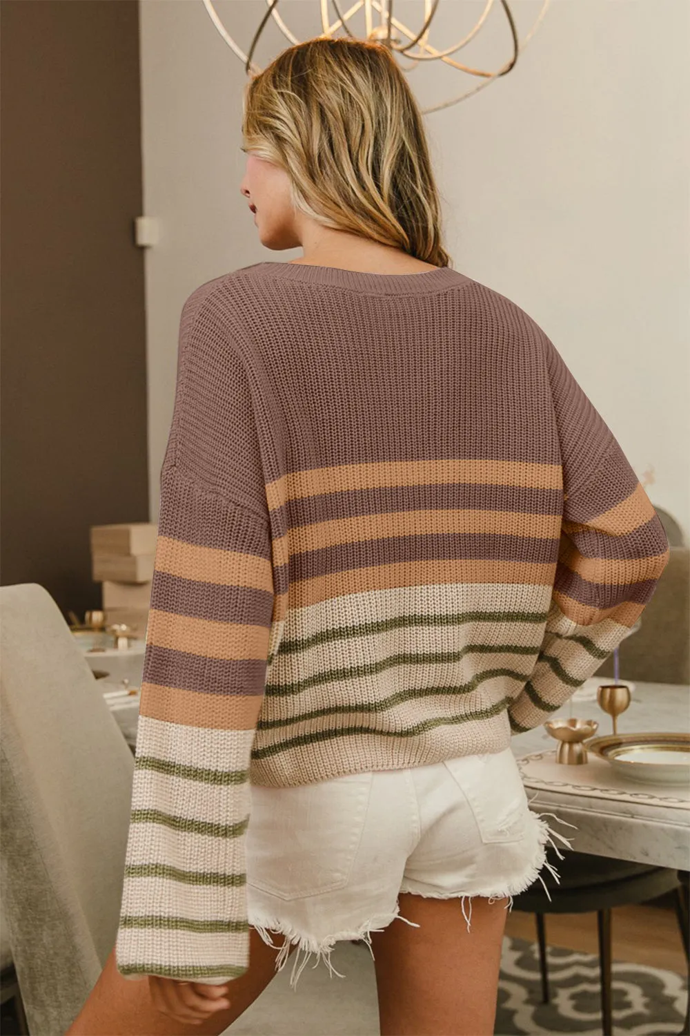 Fall Vibes Color Block Striped Long Sleeve Sweater