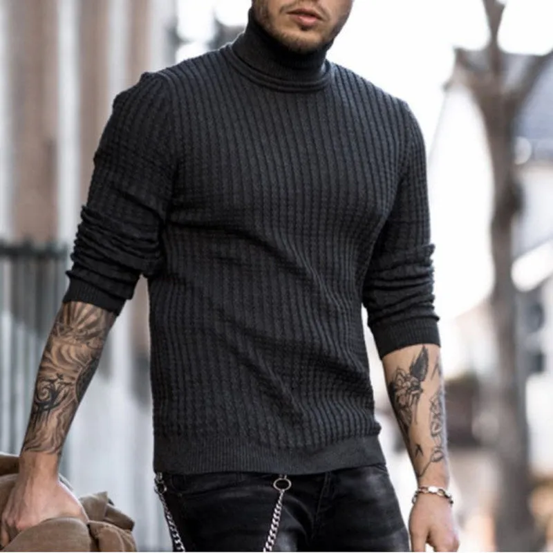 Fashion High Neck Slim Knitted Men'S Sweater