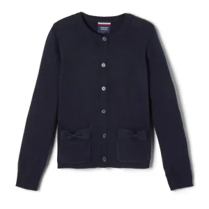 French Toast Girls Navy Bow Pocket Cardigan Sweater