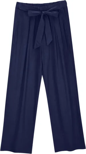 FZYLQY Womens High-Waisted Linen Trousers with Bow Tie Elastic Waist Casual Wide-Leg Pants for Spring and Summer 2025