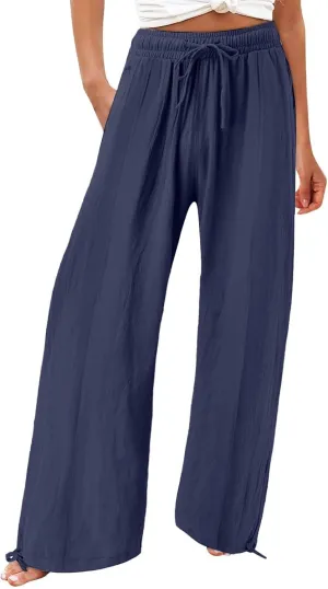 GIERIDUC Wide Leg Dress Pants Womens Palazzo 2025 Baggy Linen Trousers Flowy Summer High Waisted Business Work Casual Pants