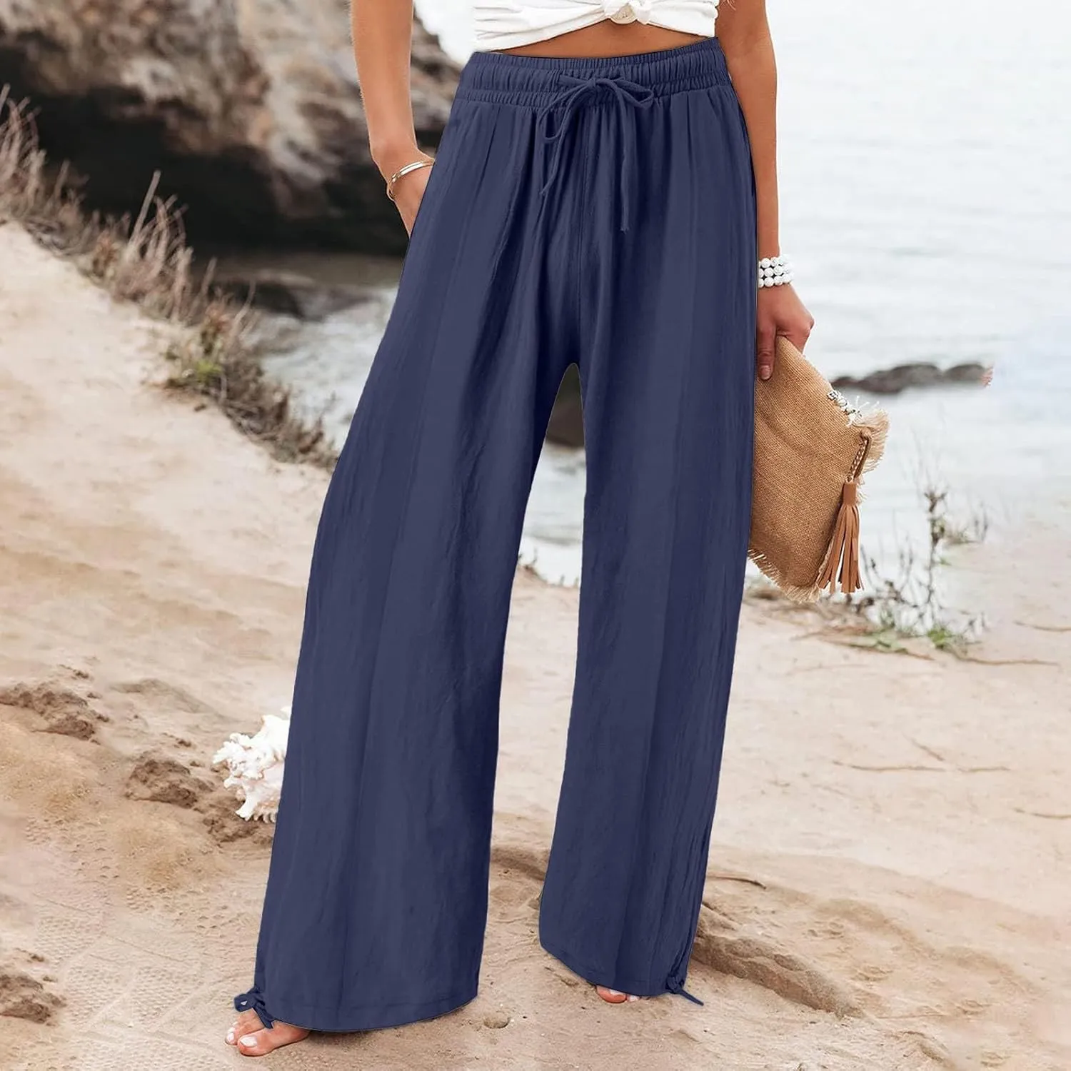 GIERIDUC Wide Leg Dress Pants Womens Palazzo 2025 Baggy Linen Trousers Flowy Summer High Waisted Business Work Casual Pants