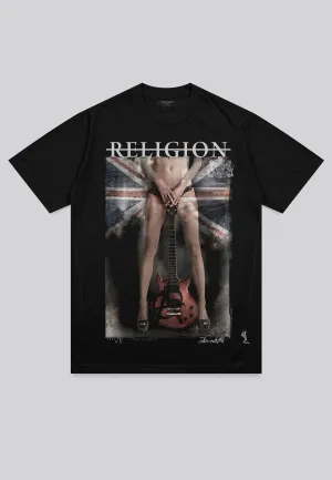 GIRL FLAG GUITAR T-SHIRT JET BLACK