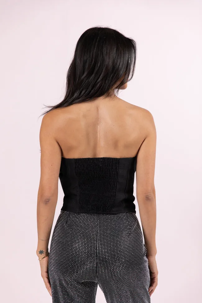 Glamorous Moments Black Strapless Bow Top  FINAL SALE
