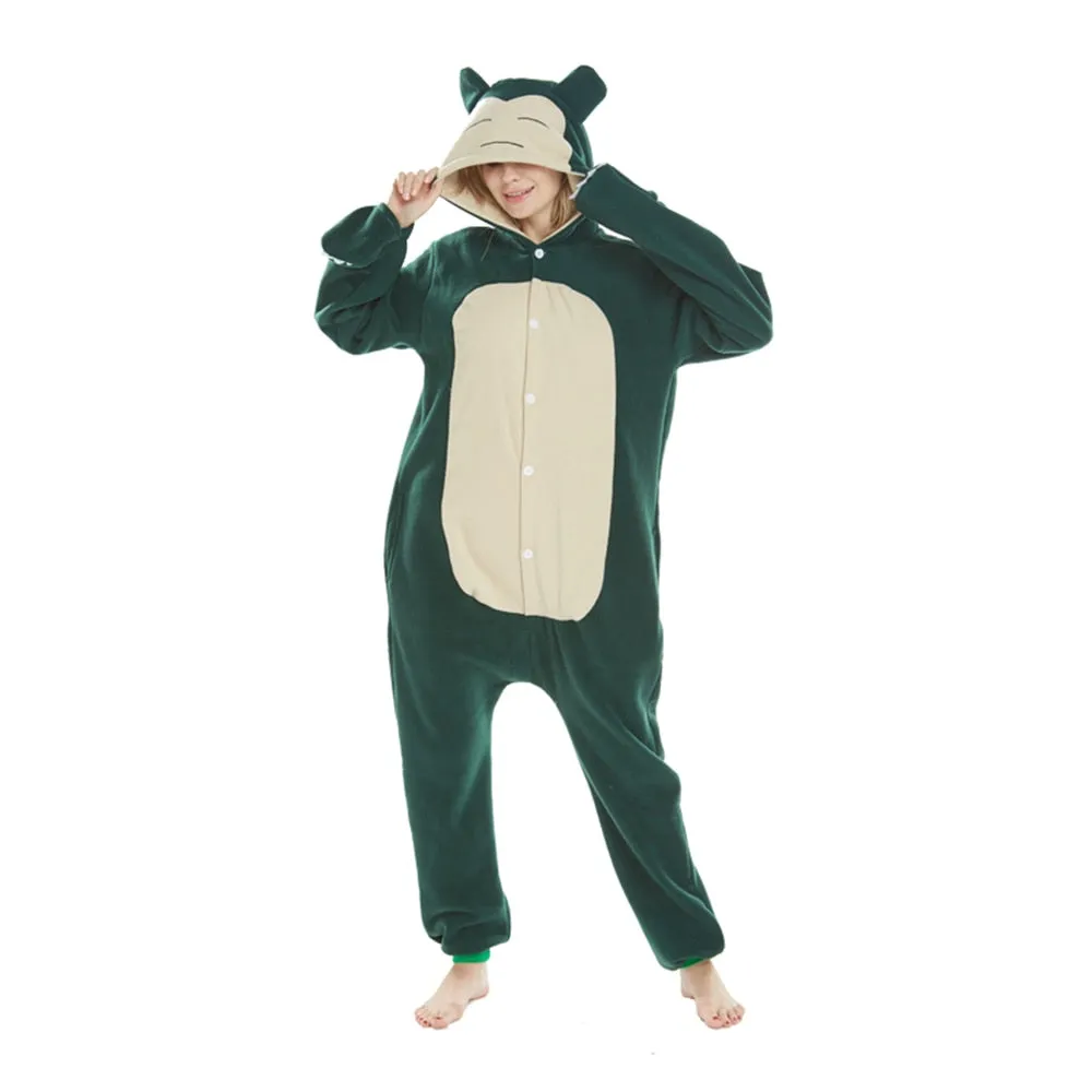 Green Onesie  Kigurumis Women Men Couple Pajama Polar Fleece Funny Cute Suit Winter Street Wear Animal Cartoon Overalls