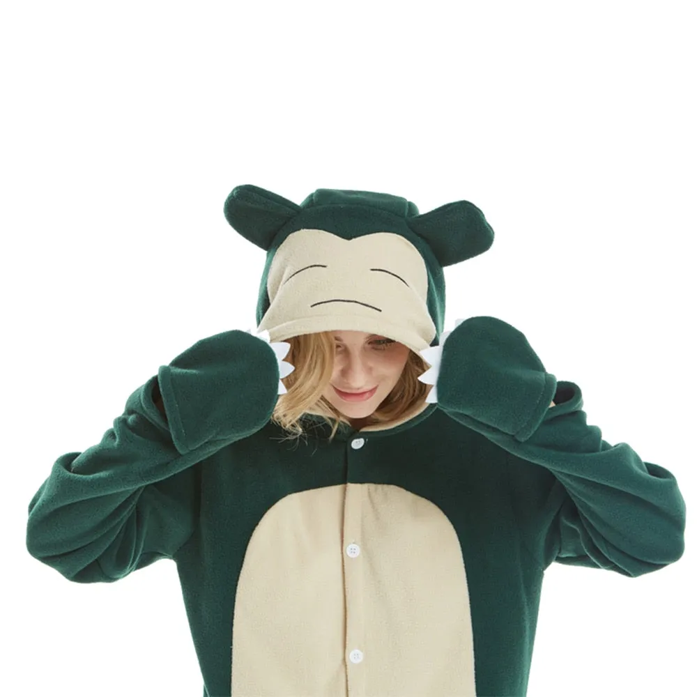 Green Onesie  Kigurumis Women Men Couple Pajama Polar Fleece Funny Cute Suit Winter Street Wear Animal Cartoon Overalls