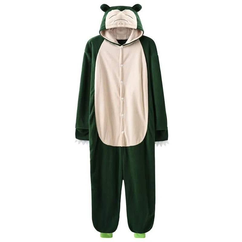 Green Onesie  Kigurumis Women Men Couple Pajama Polar Fleece Funny Cute Suit Winter Street Wear Animal Cartoon Overalls