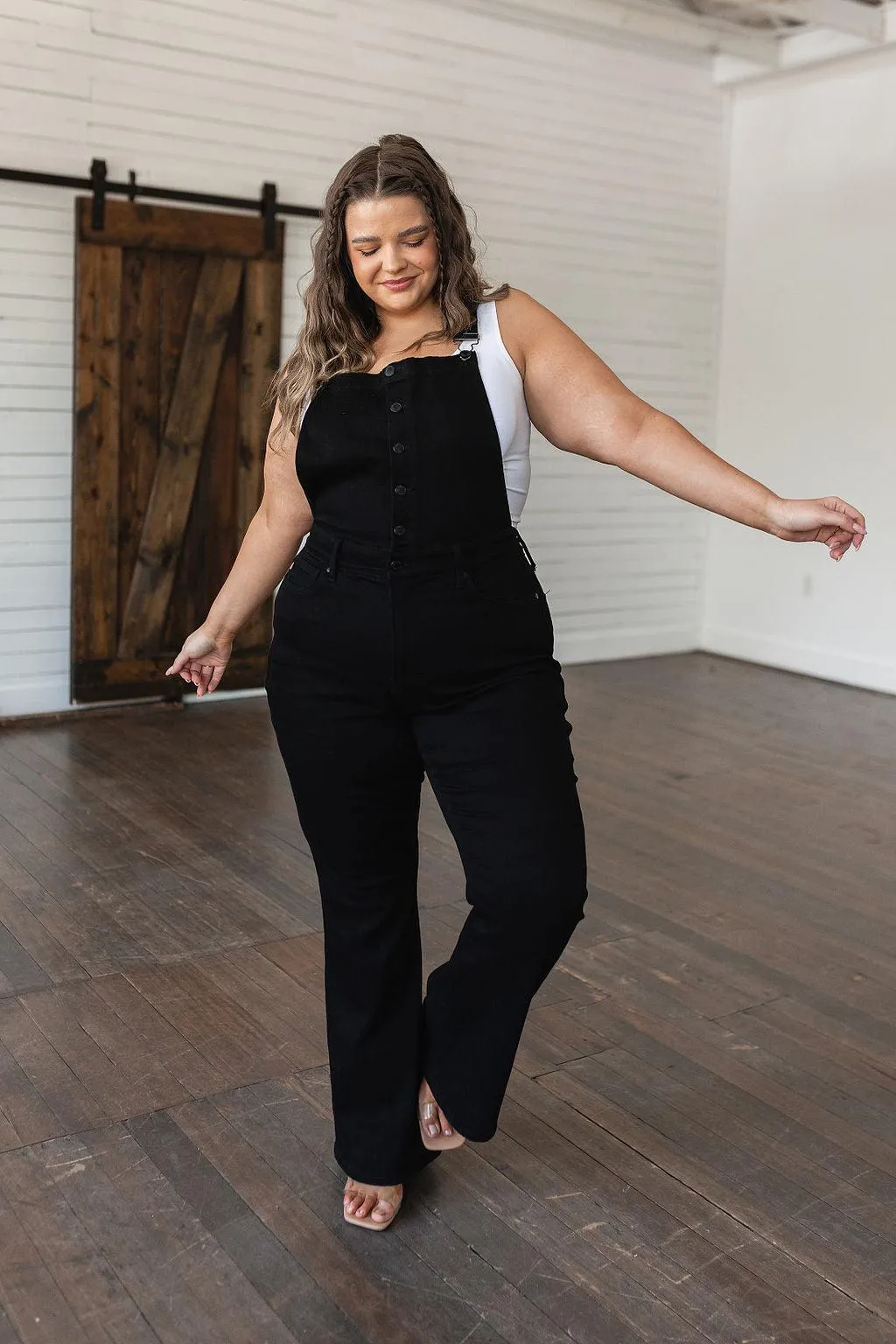 Here and Now Retro Flare Overalls in Black
