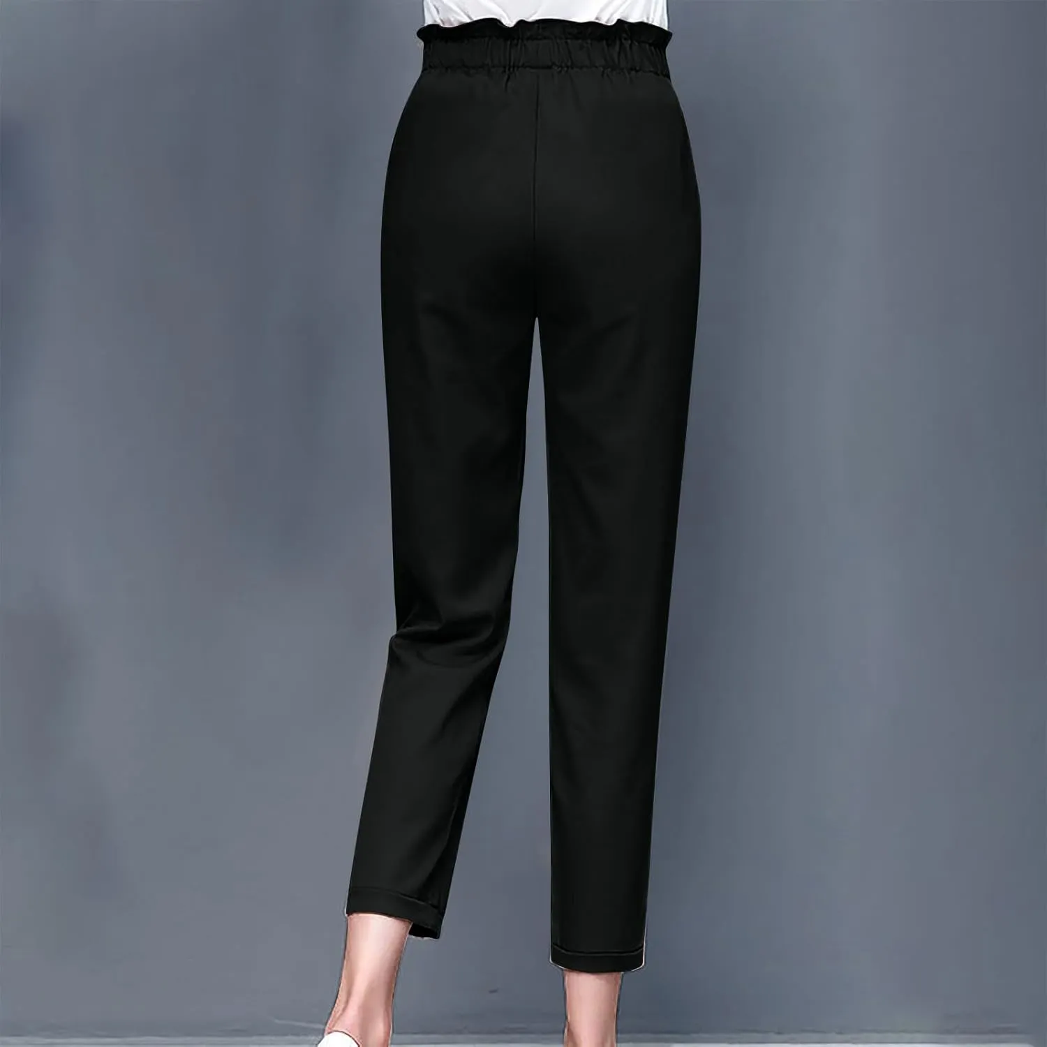 High Waist Pencil Pants for Womens Dressy Bow Knot Cotton Pants Straight Leg Business Work Trousers with Pockets