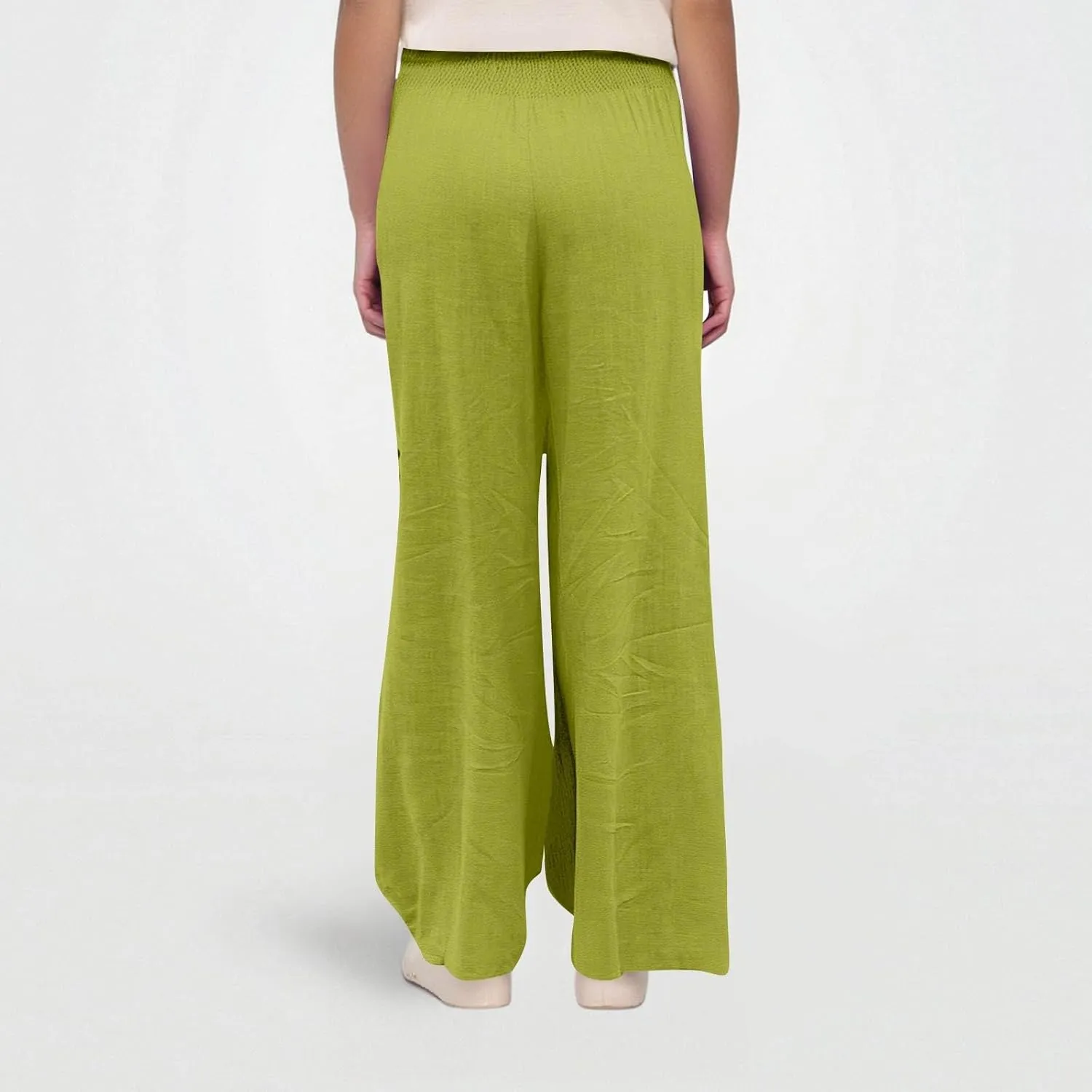 High Waisted Linen Pants Women Wide Leg Palazzo Pants Summer Smocked Casual Pant Work to Lounge Trousers with Pockets