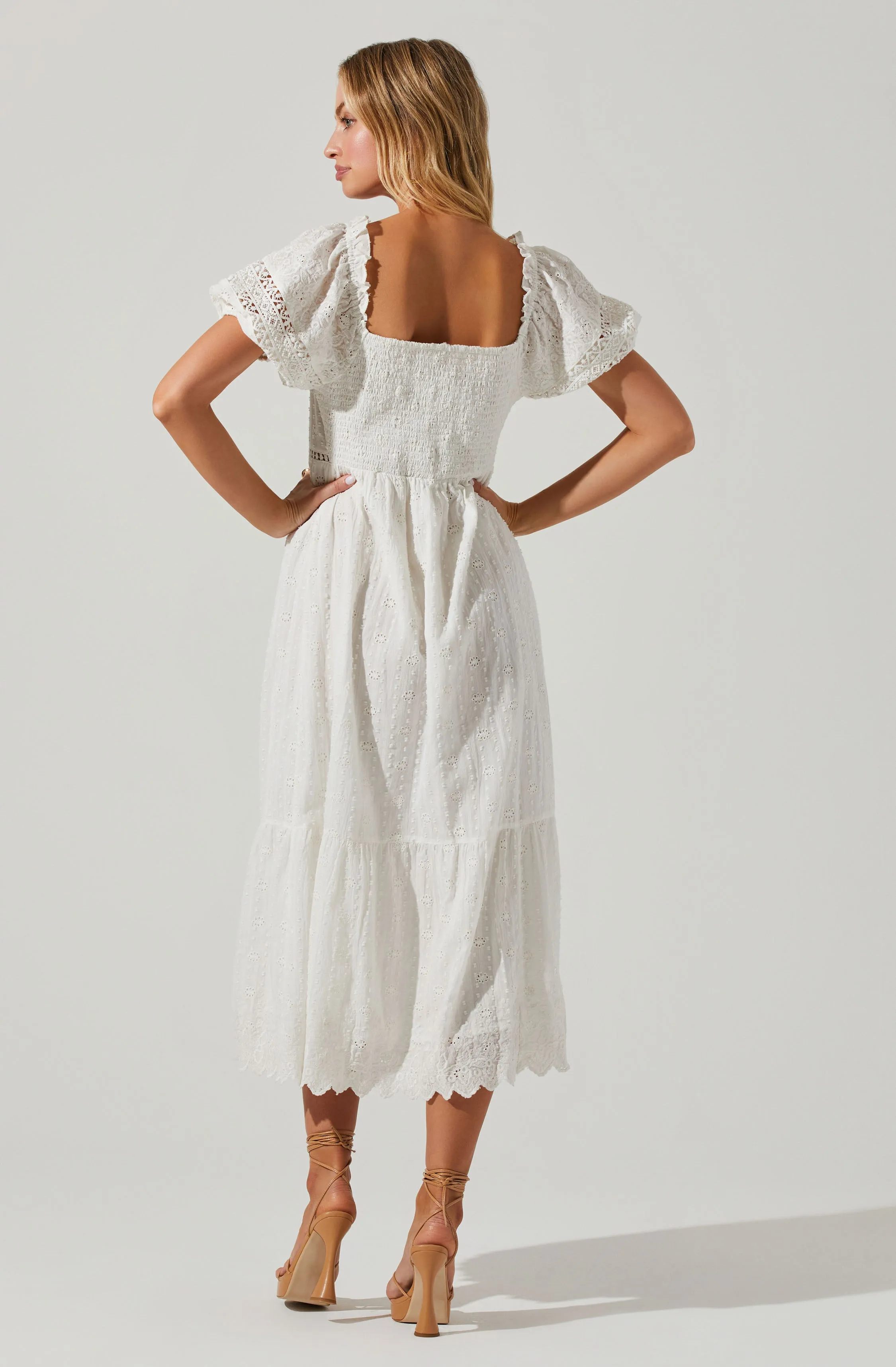 Itzel Eyelet Puff Sleeve Midi Dress