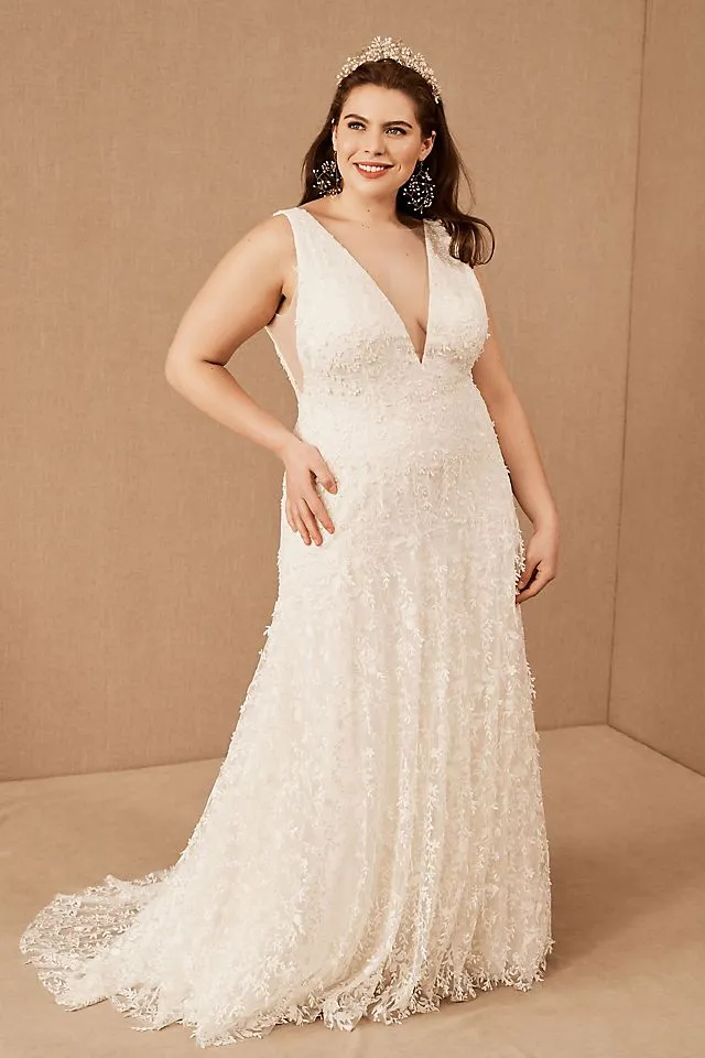 Jenny by Jenny Yoo Lourdes Lace Wedding Dress with V-Neck and Convertible Sleeves , light 01