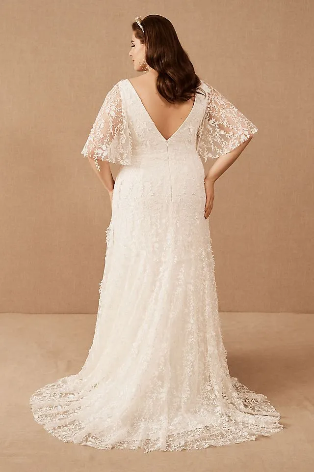 Jenny by Jenny Yoo Lourdes Lace Wedding Dress with V-Neck and Convertible Sleeves , light 01