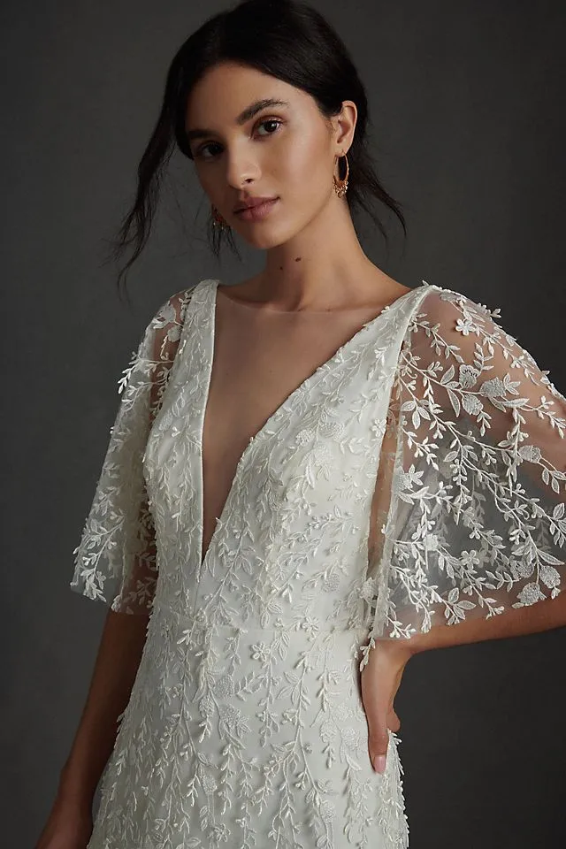 Jenny by Jenny Yoo Lourdes Lace Wedding Dress with V-Neck and Convertible Sleeves , light 01
