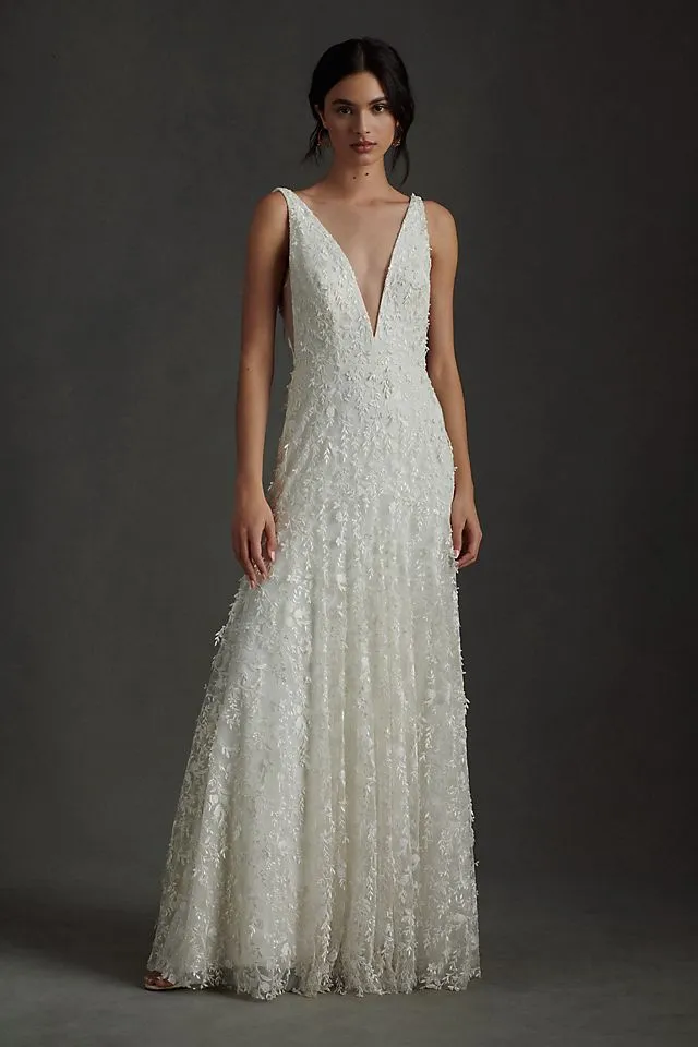 Jenny by Jenny Yoo Lourdes Lace Wedding Dress with V-Neck and Convertible Sleeves , light 01