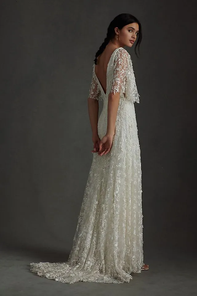 Jenny by Jenny Yoo Lourdes Lace Wedding Dress with V-Neck and Convertible Sleeves , light 01