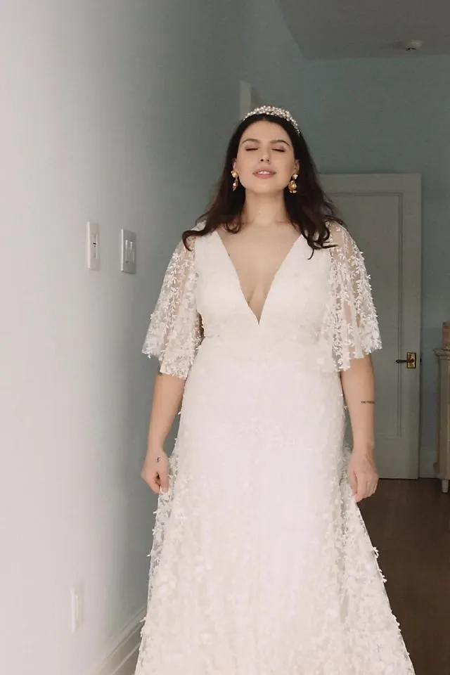 Jenny by Jenny Yoo Lourdes Lace Wedding Dress with V-Neck and Convertible Sleeves , light 01