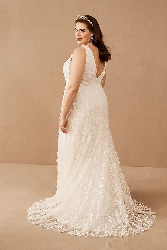 Jenny by Jenny Yoo Lourdes Lace Wedding Dress with V-Neck and Convertible Sleeves , light 01