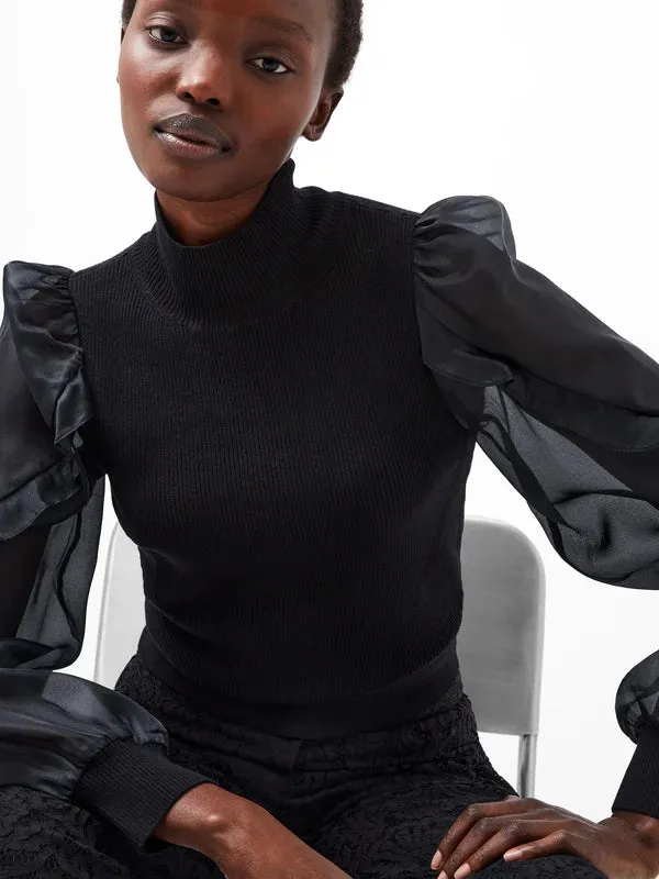 Krista Organza Puff Sleeve Top in Blackout