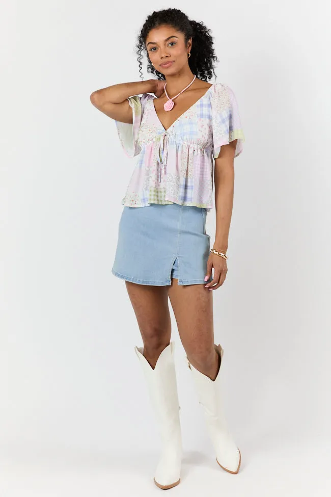 Luminous Days Multi Patch Print Short Sleeve Blouse SALE