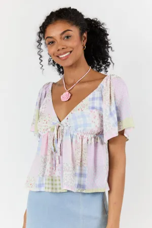 Luminous Days Multi Patch Print Short Sleeve Blouse SALE