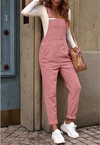 LUVAMIA Women's Fashion Adjustable Strap Overall Pocket Bib Overall Tapered Leg Classic Overall