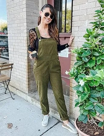 LUVAMIA Women's Fashion Adjustable Strap Overall Pocket Bib Overall Tapered Leg Classic Overall