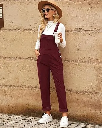 LUVAMIA Women's Fashion Adjustable Strap Overall Pocket Bib Overall Tapered Leg Classic Overall