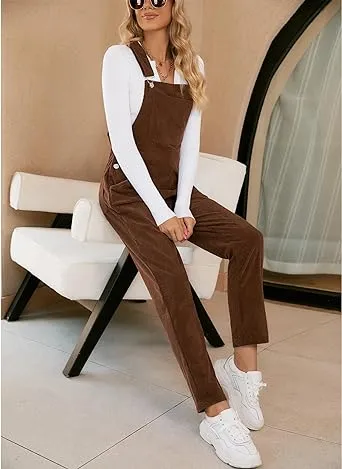 LUVAMIA Women's Fashion Adjustable Strap Overall Pocket Bib Overall Tapered Leg Classic Overall